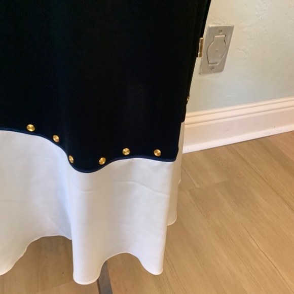 NWT Tory Burch mixed material black white silk wrap skirt midi maxi demure sz L - Picture 12 of 16